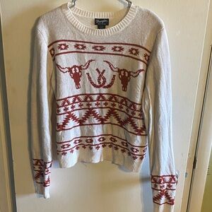 Wrangler Women's Sweater with Cream and Red Patterns